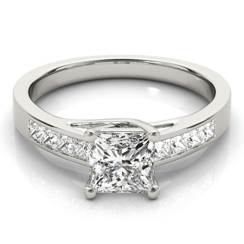 Silver Princess Cut Channel Set Diamond Engagement Ring with Four-Prong Setting