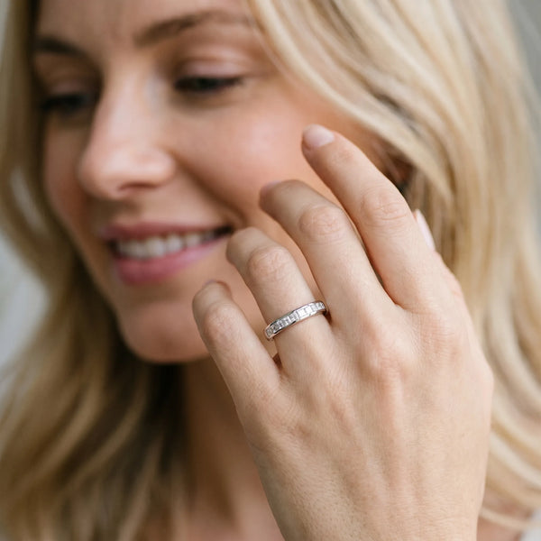 Sterling Silver Princess Cut Laboratory-Grown Diamond Channel Set Half Eternity Wedding Band