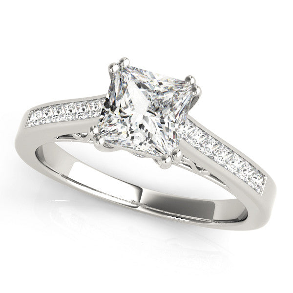 Silver Princess Cut Channel Set Solitaire Engagement Ring with Prong Setting 2