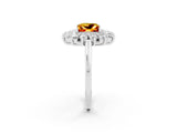 Silver Princess Cut Citrine Floral Double Halo Engagement Ring with Prong Setting_140
