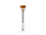 Silver Princess Cut Citrine Solitaire Pavé Engagement Ring with Round Band and Prong Setting_92