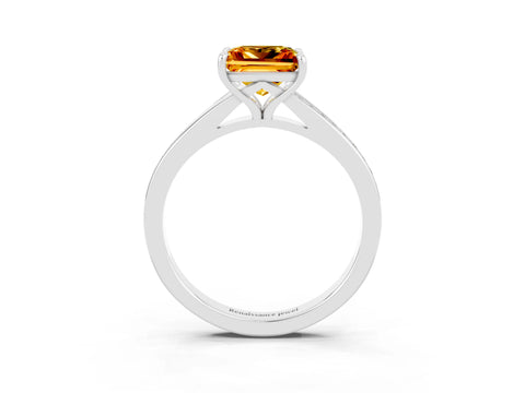 Silver Princess Cut Citrine Solitaire Ring with Pavé Band and Prong Setting_15