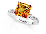 Silver Princess Cut Citrine Solitaire Ring with Round  Pavé Band and Four-Prong Setting_37