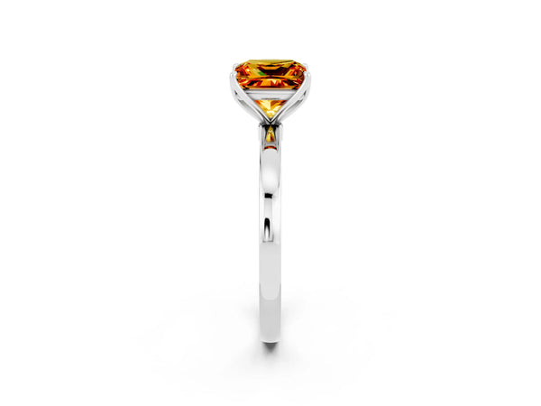 Silver Princess Cut Citrine Solitaire Ring with Thin Band and Prong Setting