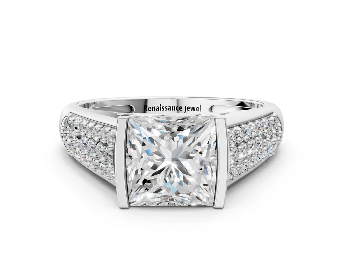 Silver Princess Cut Cut Diamond Channel Set Pave Band with Tension Prong Setting_7
