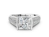 Silver Princess Cut Cut Diamond Channel Set Pave Band with Tension Prong Setting_7
