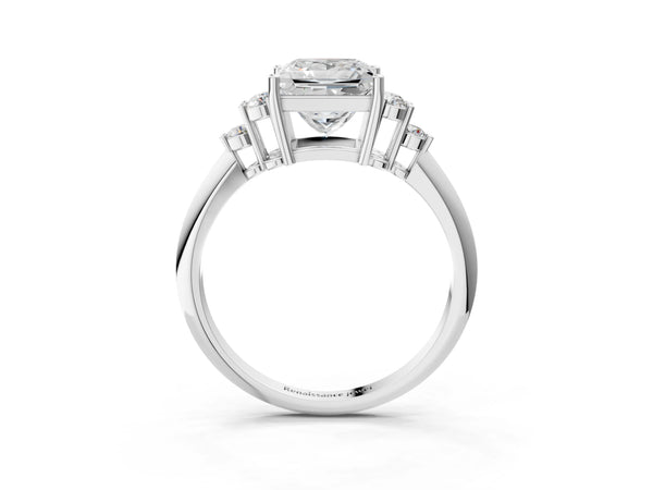 Sterling Silver Princess Cut Cluster Accent Engagement Ring Setting with Tapered Plain Band