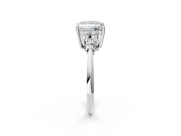 Sterling Silver Princess Cut Cluster Accent Engagement Ring Setting with Tapered Plain Band