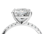 Silver Princess Cut Diamond Brilliant Solitaire Ring with Pavé Band and Four-Prong Setting_21