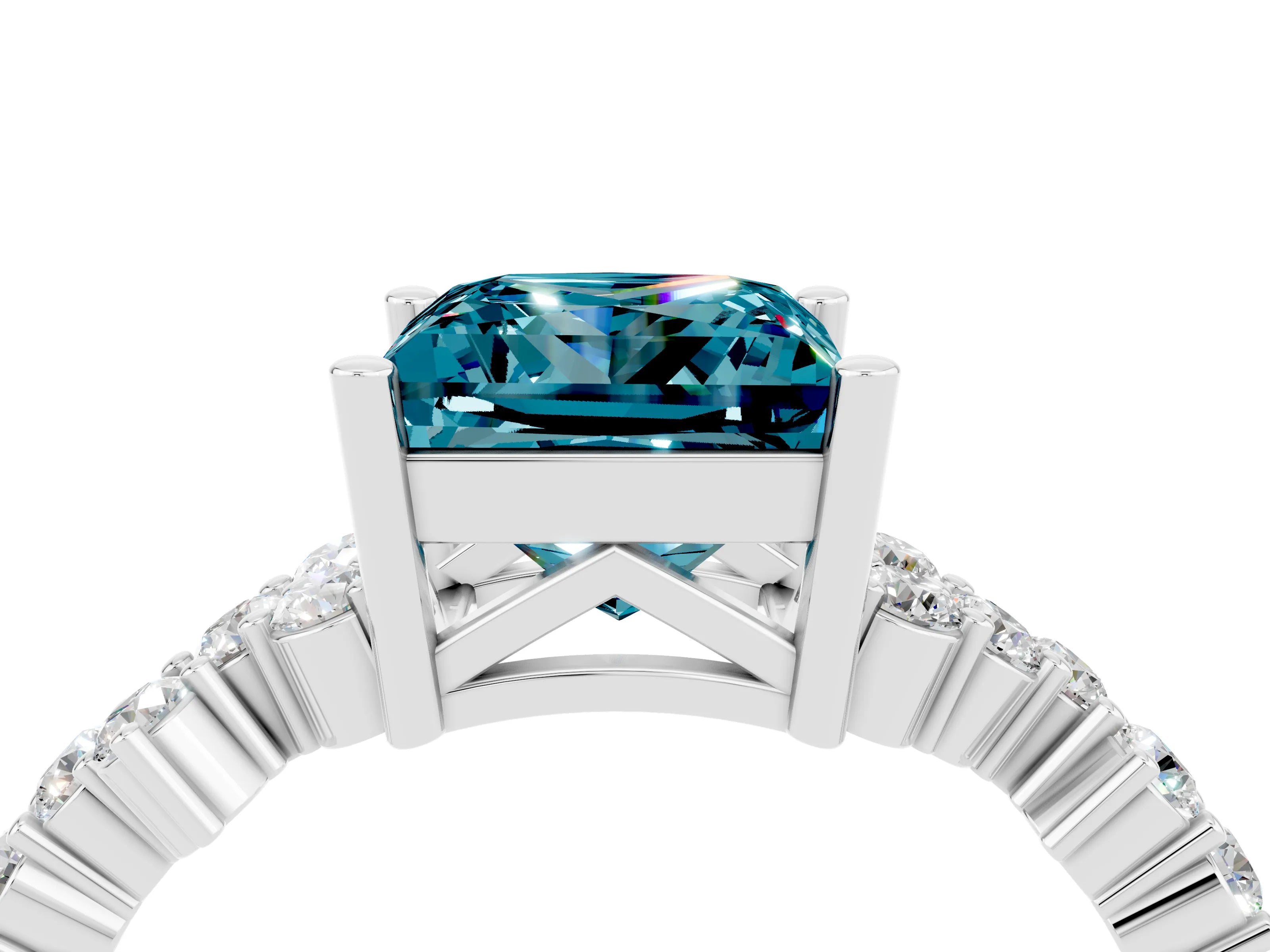 Silver Princess Cut Diamond Cluster Pavé Band with Four-Prong Setting_10