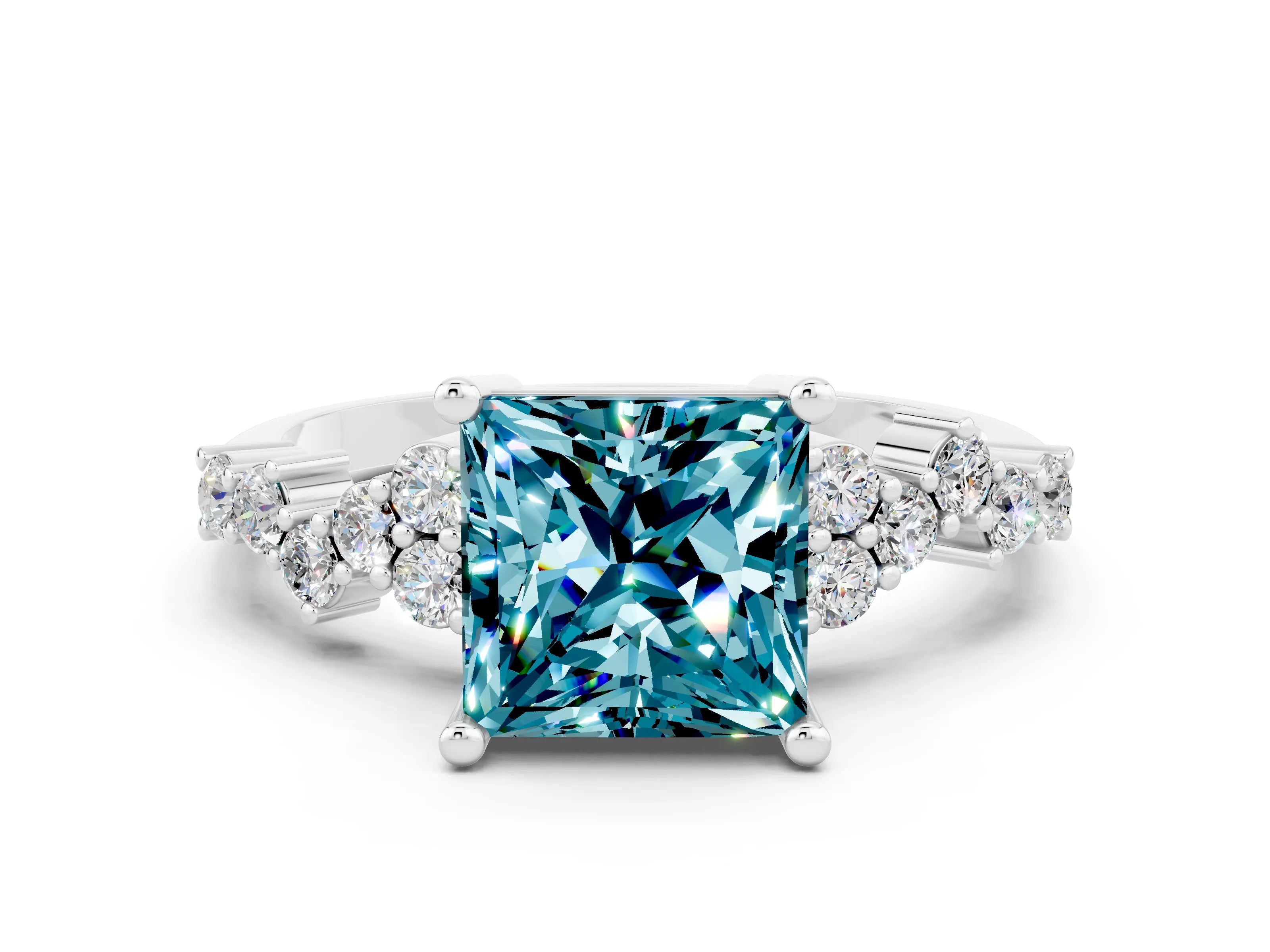 Silver Princess Cut Diamond Cluster Pavé Band with Four-Prong Setting_6