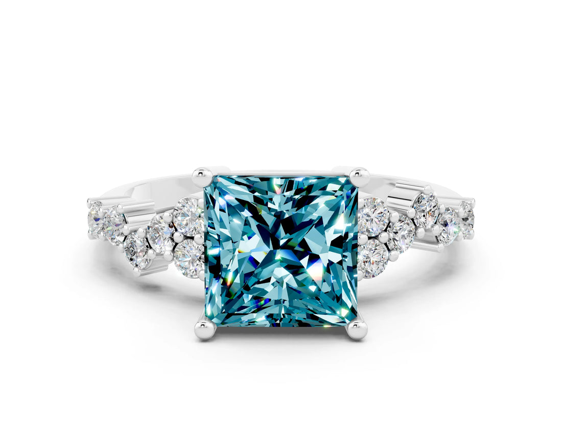 Silver Princess Cut Diamond Cluster Pavé Band with Four-Prong Setting_6