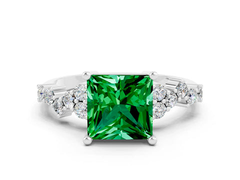 Silver Princess Cut Diamond Cluster Pavé Band with Four-Prong Setting_6