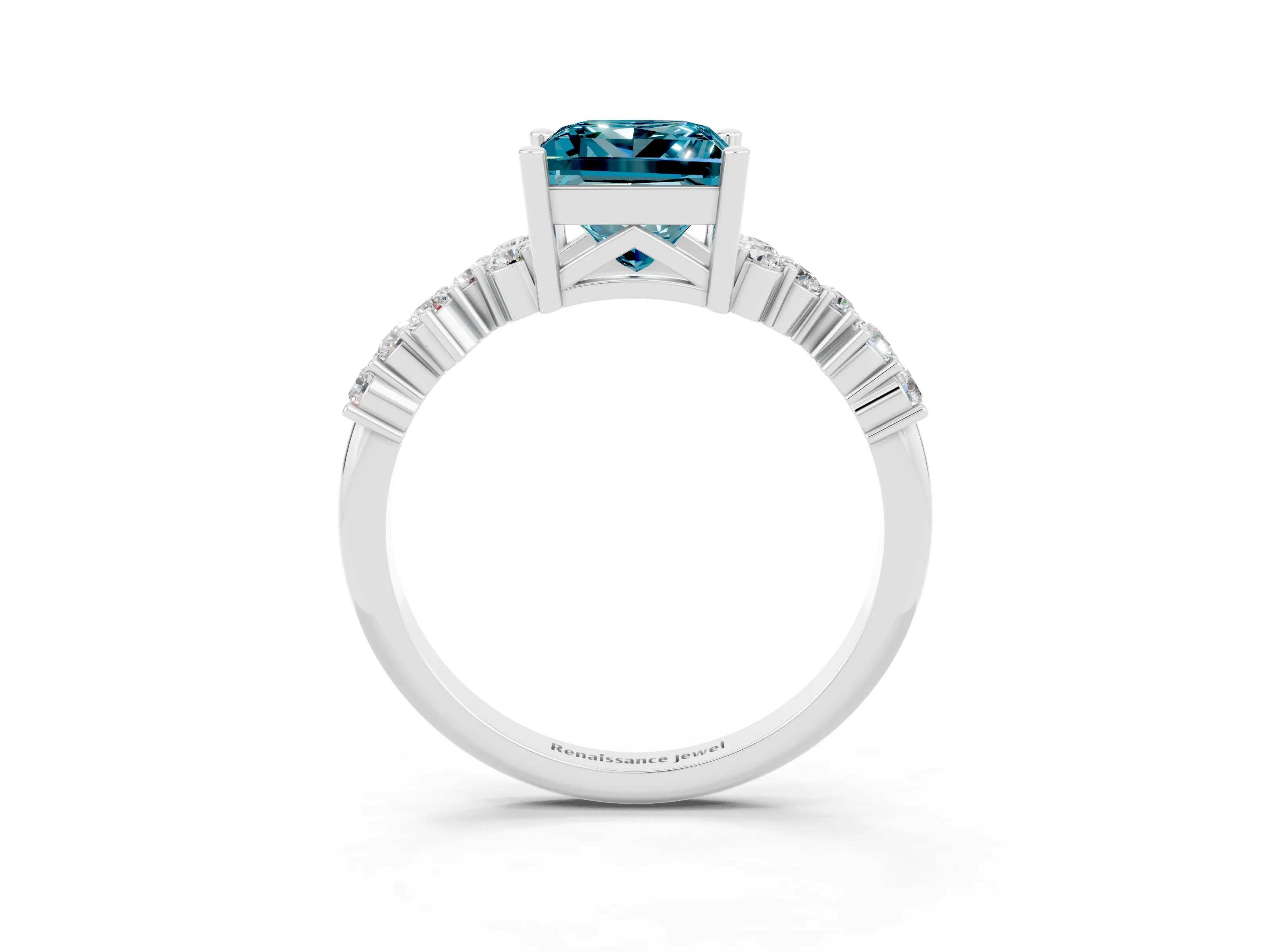 Silver Princess Cut Diamond Cluster Pavé Band with Four-Prong Setting_9