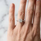 Silver 0.41 Carat E VS1 Princess Diamond Cluster Side Stone Solitaire Ring with Prong Setting
