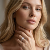 Silver 0.41 Carat E VS1 Princess Diamond Cluster Side Stone Solitaire Ring with Prong Setting