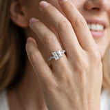 Silver 0.41 Carat E VS1 Princess Diamond Cluster Side Stone Solitaire Ring with Prong Setting