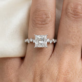 Silver 0.41 Carat E VS1 Princess Diamond Cluster Side Stone Solitaire Ring with Prong Setting