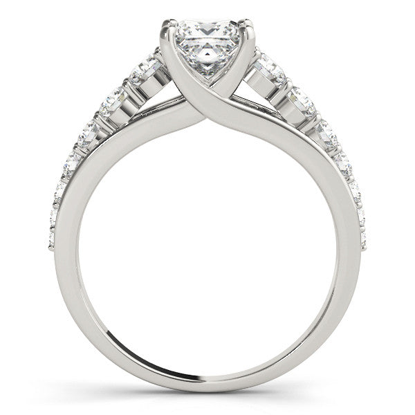 Silver Princess Cut Diamond Engagement Ring with Pavé Band and Four-Prong Setting 1