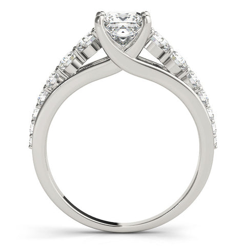 Silver Princess Cut Diamond Engagement Ring with Pavé Band and Four-Prong Setting 1