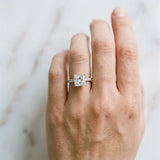 Silver Princess Cut Diamond Engagement Ring with Pavé Band and Four-Prong Setting_100