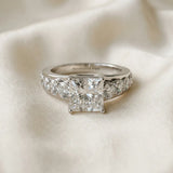 Silver Princess Cut Diamond Engagement Ring with Pavé Band and Four-Prong Setting_101