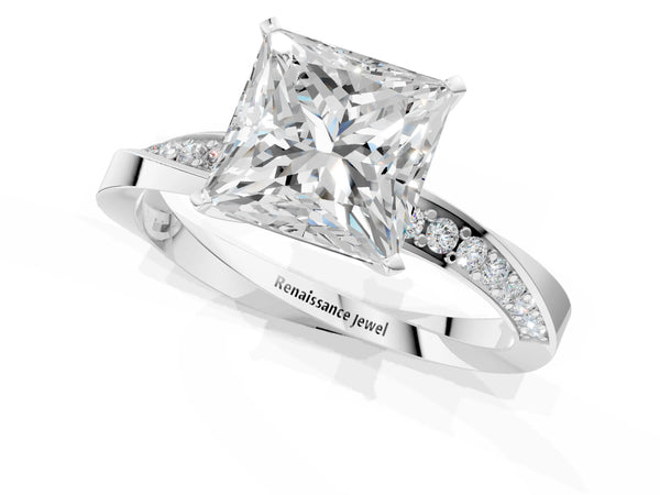 Sterling Silver Princess Cut Engagement Ring Setting with Twisting Accented Ribbon Band