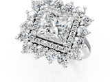 Silver Princess Cut Diamond Floral Double Halo Engagement Ring with Prong Setting_14