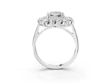 Silver Princess Cut Diamond Floral Double Halo Engagement Ring with Prong Setting_16