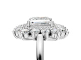 Silver Princess Cut Diamond Floral Double Halo Engagement Ring with Prong Setting_18