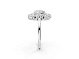 Silver Princess Cut Diamond Floral Double Halo Engagement Ring with Prong Setting_69
