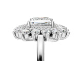 Silver Princess Cut Diamond Floral Double Halo Engagement Ring with Prong Setting_72