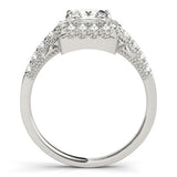 Silver Princess Cut Diamond Halo Engagement Ring with Baguette Accents and Pavé Band 2