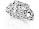 Silver Princess Cut Diamond Halo Engagement Ring with Open Split Pavé Band_15