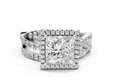 Silver Princess Cut Diamond Halo Ring with Round Split Shank and Prong Setting_12