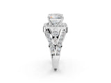 Silver Princess Cut Diamond Halo Ring with Split Shank and Bezel Accents and Four-Prong Setting_15