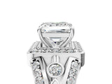 Silver Princess Cut Diamond Halo Ring with Split Shank and Bezel Accents and Four-Prong Setting_18