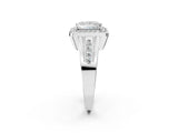 Silver Princess Cut Diamond Halo Ring with Split Shank and Bezel Accents and Prong Setting_15