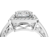 Silver Princess Cut Diamond Halo Ring with Split Shank and Bezel Accents and Prong Setting_17
