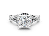 Silver Princess Cut Diamond  Halo Twist Band Solitaire Prong Setting Ring_12