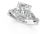 Silver Princess Cut Diamond  Halo Twist Band Solitaire Prong Setting Ring_13