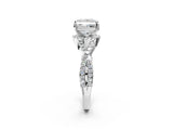 Silver Princess Cut Diamond  Halo Twist Band Solitaire Prong Setting Ring_14