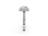 Silver Princess Cut Diamond Milgrain Halo Engagement Ring with Round Pavé Band and Prong Setting_14