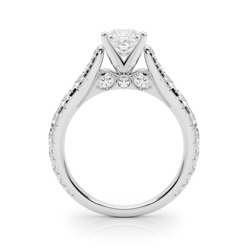 Silver Princess Cut Diamond Pavé Band Solitaire with Four-Prong Setting 1