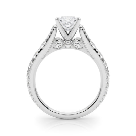 Silver Princess Cut Diamond Pavé Band Solitaire with Four-Prong Setting 1
