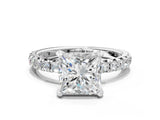 Silver Princess Cut Diamond Pavé Solitaire Ring with Round Band and Prong Setting_16