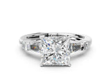 Silver Princess Cut Diamond Ring with Baguette Side Stones, Channel Set Band, and Four-Prong Setting_25