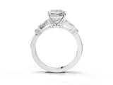 Silver Princess Cut Diamond Ring with Baguette Side Stones, Channel Set Band, and Four-Prong Setting_28