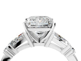 Silver Princess Cut Diamond Ring with Baguette Side Stones, Channel Set Band, and Four-Prong Setting_29