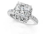 Silver Princess Cut Diamond Scalloped Halo Engagement Ring with Round Shared Prong Band_13